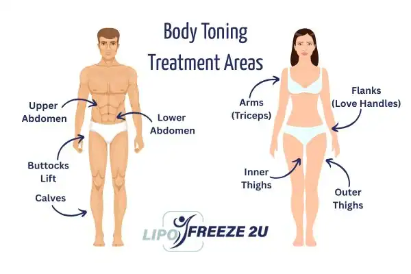 Graphic showing where you can have Body toning Treatment Lancashire on your body
